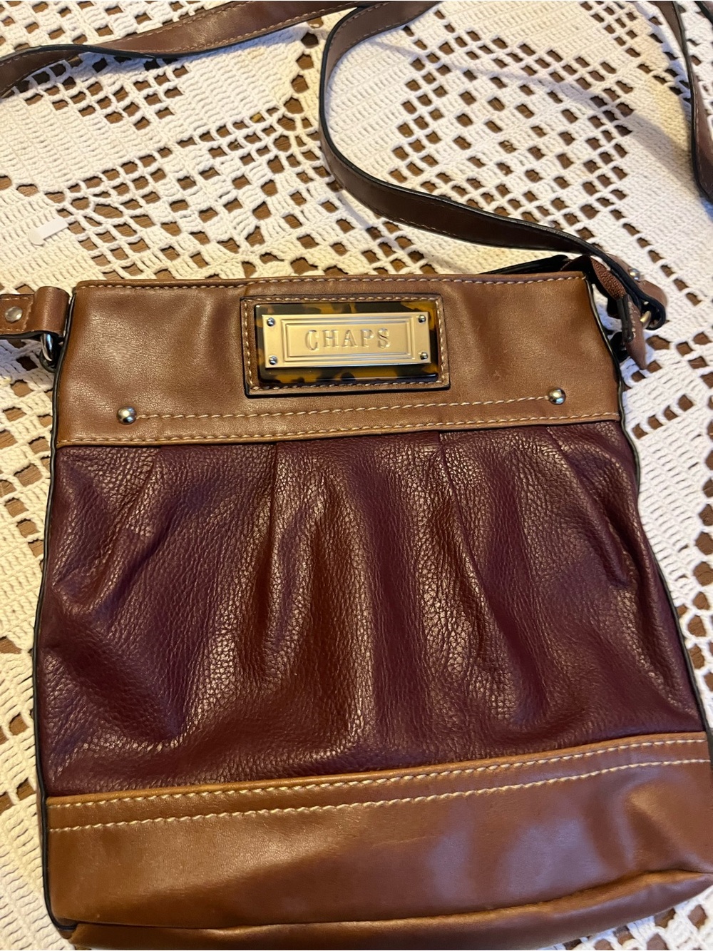Chaps Two-Tone Brown and Burgundy Crossbody Bag